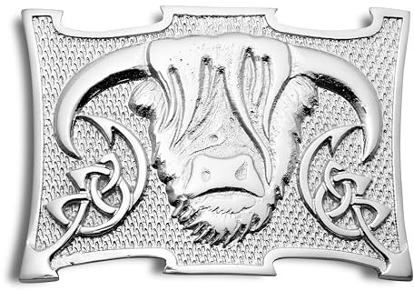 Kilt Emporium Highland Cow Kilt Belt Buckle Traditional Scottish Heilan Coo Design (Chrome)