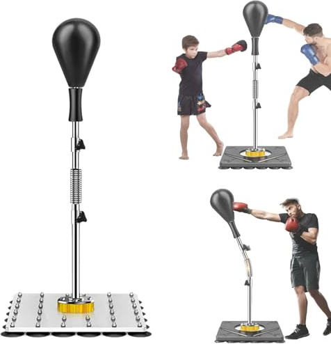 CTREVL Punching Ball con Ventose, Palla da Boxe da Terra Altezza Regolabile 138-160cm, Pungiball Adulti per la Palestra Domestica e per Alleviare Lo Stress(Nero,33.5x33.5x160cm)