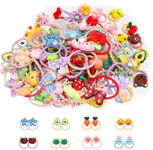 xolear 100 Stück Baby Haargummi Mädchen, Bunte Haargummis Set, Süße Zopfgummis Für Mädchen, Nahtlosem Pferdeschwanzhalter für Kleinkinder, Haarband Baby Soft Zopfgummi für Kleinkinder Kinder