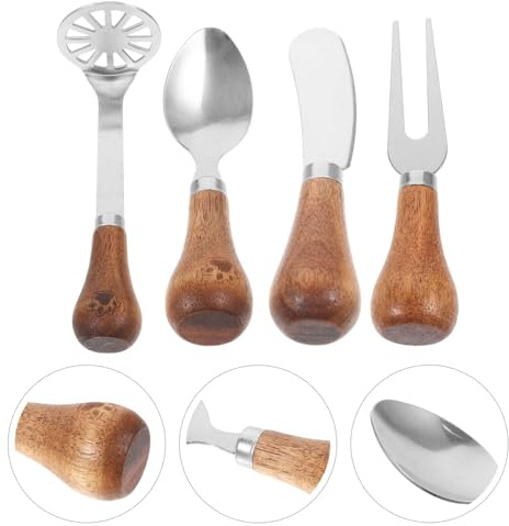 4Pcs Mini Avocado Potato Masher, Stainless Steel Cheese Tool Set with Wood Non Slip Handle, Bean Vegetables Food Mashers Kitchen Mashing Utensil