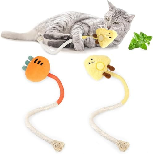 Sisal Rope Cat Toys, 2Pack Bite-Resistant Catnip Toy for Bored Indoor Cats, Interactive kitten Kicker,Safe Teeth Cleaning Chew, 20 Long for All Breeds