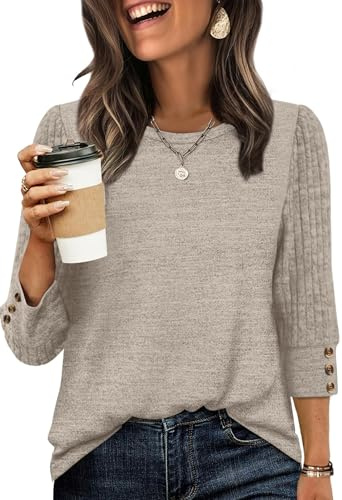 WIHOLL Sweaters for Women Long Short Sleeve Shirts for Women Casual Work Womens Summer Tops Teacher Travel Outfits 2026 Fall Spring Fashion Comfy Chocolate Brown Fall Clothes Khaki