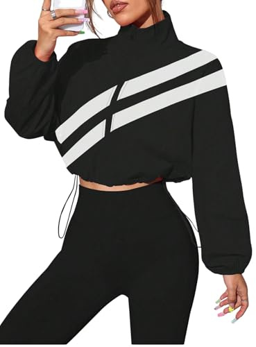 Verdusa Women's Windbreaker Cropped Jackets Color Block Zip Up Lightweight Athletic Outerwear Coat Multicolor X-Large
