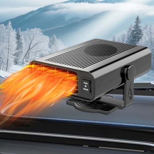 Qidoe Riscaldatore Auto 12V 200W Portatile, Sbrinatore Girevole 360° per Parabrezza - Ventilatore 2-in-1 Caldo/Freddo ad Alimentazione Accendisigari per Auto, Camper e Veicoli