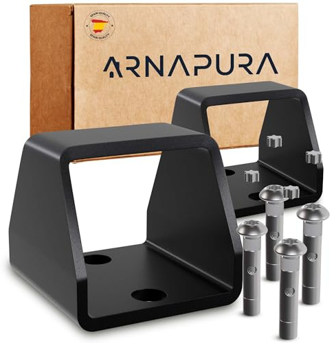 ARNAPURA Ancoraggio a parete ad alta sicurezza per catena | Confezione da 2 pezzi in acciaio temprato nero 6 × 6 cm | Include 4 viti antifurto con tappi | Ancoraggio per pavimento o parete | Made in