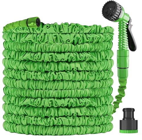 Tking 50/75/100/150/200FT Gartenschlauch Flexibler Gartenschlauch mit 7 Funktion Max, Ideal für Autowaschen, Gartenbewässerung, Haustierbad, Robust, Knickfrei, Leicht & Platzsparend (Grün-75ft)