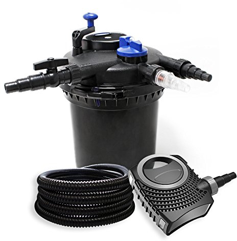 Set XXL per laghetti da 30000l Filtro a pressione Chiarificatore UVC 18W Pompa 70W Tubo 25m