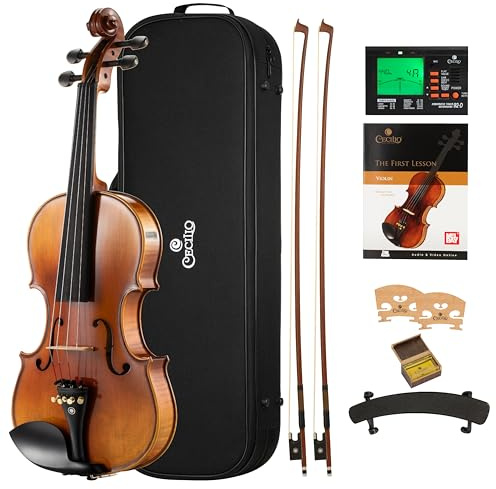 Cecilio Violin 4/4 Full Size Kit Hand Oil Rub Highly Flamed 1-Piece Back Solidwood Violin with Premium Strings, Size 4/4 (Full Size)