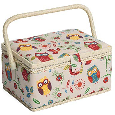 Hobby Gift Exclusive Mittelgroße Nähbox, Bastel-Aufbewahrungsbox, Zubehörablage, Nadelkissen, PVC-Griff 18,5 x 25,5 x 14,5 cm, Eule