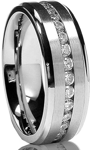 Metal Masters 7MM Men's Eternity Titanium Ring Wedding Band with Cubic Zirconia CZ size 12