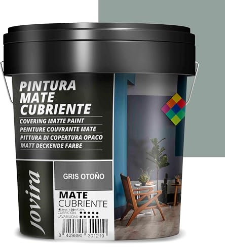 JOVIRA PINTURAS Pintura Mate Cubriente | 24 colores | Pintura interior-exterior con excelente poder cubriente. (4 Litros, Gris otoño)