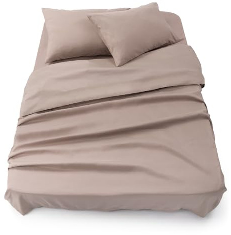 Blumtal® Bäddset 3-delat - Öko-TEX-certifierat set om 3 - underlakan 135x190x30cm + underlakan utan resår 220x275cm + 2X örngott 50x80cm - lakan & örngott mikrofiber - Taupe