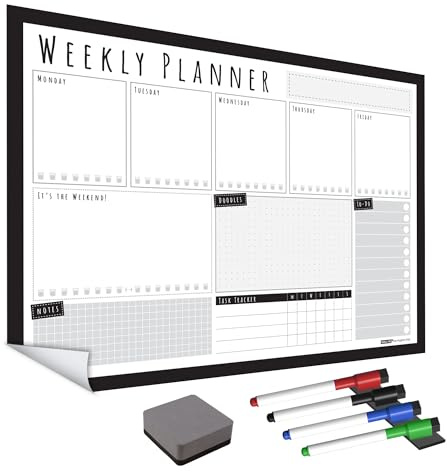WallTAC A2 veckoplanerare whiteboardklistermärke för vägg | Tillverkad i Storbritannien | Lättta bort kalender med återanvändbart lim | Familjemåltidsplanerare eller att göra-lista för hem och kontor