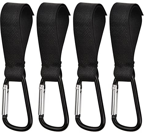 Laughhe 4 Stück Kinderwagen Haken, Mehrzweck-Buggy-Clips für Wickeltasche Und Zubehör, Taschenhaken Anhänger für Kinderwagen, Universale Passform, Bis 5kg Belastbar (Schwarz)
