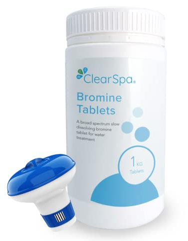 ClearSpa Hot Tub Bromine Tablets 1kg & Floating Dispenser - Slow release, Hot Tub, Spa and Swimming Pool Water Treatment