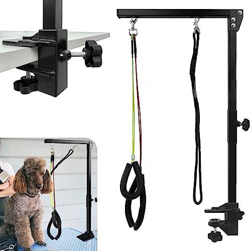 NAIZY Fellpflegearm Höhenverstellbar Haustier Fellpflege Arm 35 Zoll Faltbarer Haustierpflegearm mit Klemme & No-Sit-Hüfthaltern & Schlaufe Pet Grooming Arm für große-kleine Hunde