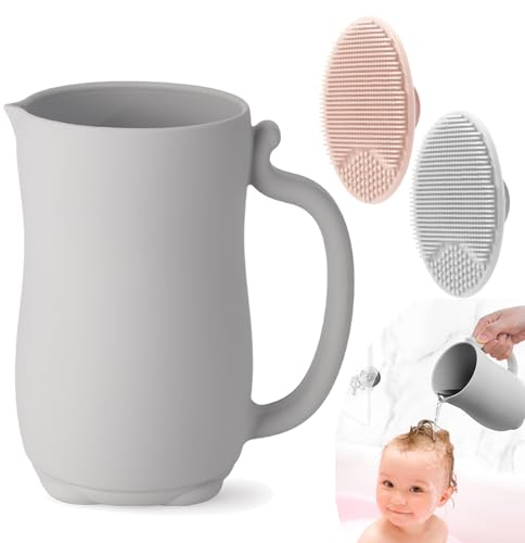 PandaEar Baby Badespülbecher | Silikon Shampoo Spülbecher mit 2x Kopfhautbürste für Kleinkinder & Kinder (Grau)