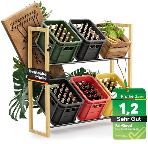 FairGood Getränkekistenregal |Test SEHR GUT| für 6 Kisten | Flaschenregal, Kistenregal, Getränkeregal aus Holz | Regal Getränkekisten | Getränkekistenhalter Küche | Standregal Getränke Kisten Ordnung