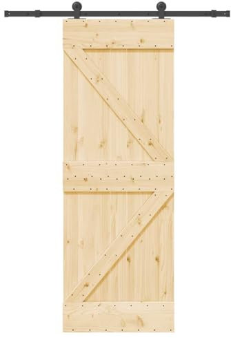 vidaXL Schiebetür mit Beschlag 70x210 cm Massivholz Kiefer, Innentür, Holzschiebetür, Scheunentür, Innenschiebetür, Holz Schiebetür, Innenscheunentür