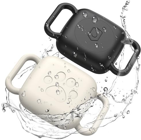 Dog Collar Holder for Tile Mate 2024, 2 Pack Waterproof Silicone Case for cat pet Necklace Dropper, Scratch Resistant Dustproof Cover for Tile Tracker,Black/Off-White