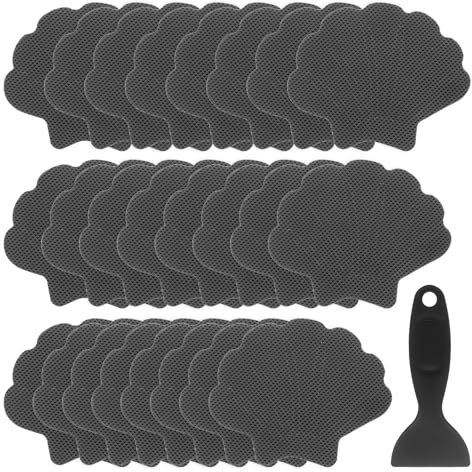 QUARKZMAN 24 Piezas de Pegatinas Antideslizantes para Bañera Ducha Piso 3.7 Cinta Adhesiva Antideslizante Estilo Concha con Raspador para Baño Cocina Escalones de Bañera, Negro