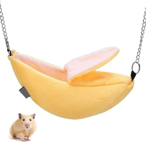 ChaoShaner 1PC Comfortable Plush Banana Hamster Bed Bright Cute Pets Warming Nest Warm House Accessories for Small Animal Hammock (Yellow)