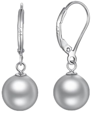 Orecchini Perle Argento Sterling 925 Orecchini Pendenti Leverback Perle per Donna Perla Gioielli Regali Perla grigio chiaro 10 mm