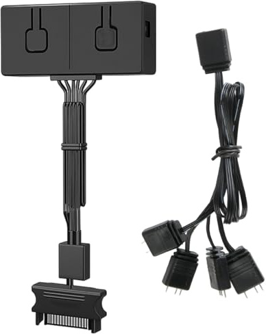 Hub ARGB Convertisseur 12V vers 5V avec Séparateur 4 Voies et SATA | Conversion 12V RGB a 5V ARGB, Separateur 4 voies inclus, 50 modes de couleur manuels, Synchronisation carte mere