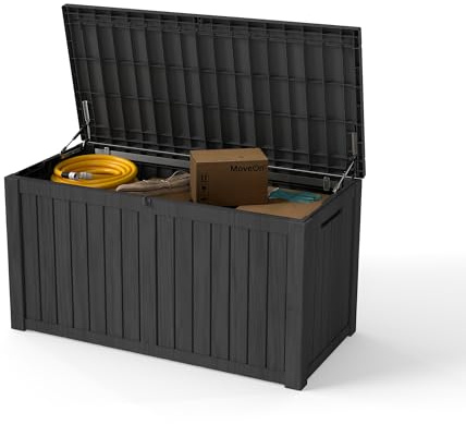 Yardgrace 200 Gallon Outdoor Storage Box Waterproof, Resin Deck Boxes with Lockable Lid & UV-Resistant for Patio, Pool, Garden Furniture Cushions & Accessories, Black