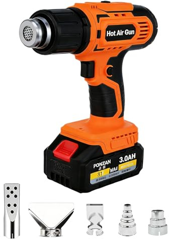 GAOUTO Pistola de aire caliente recargable para Makita 18V, Pistola de aire caliente ajustable 260/530°C, soplador de aire caliente de 350W con batería y 5 boquillas, pistola de aire caliente para