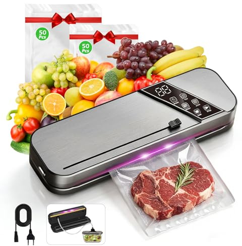 ZHVoyage Macchina sottovuoto per alimenti professionale UV, 15L/Min sigillatore a vuoto con 100 sacchetti sottovuoto inclusi, sottovuoto per alimenti per cottura sous-vide