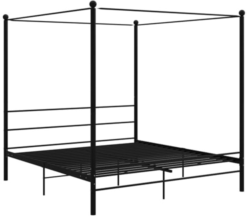 Fecpoo WGYHOME Himmelssäng 180 x 200 cm, svart, pulverlackerad metall, sovrum, sängram med överram för gardiner