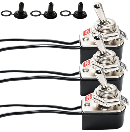 Stalora Interrupteur a Bascule 2 Positions Switch 6A 125V 3A 250V Rocker Switches，Interrupteur a Bascule 12V 10A ON OFF SPST avec Capuchon Étanche, Poussoir pour Voiture Bateau Auto (3 Pièces)