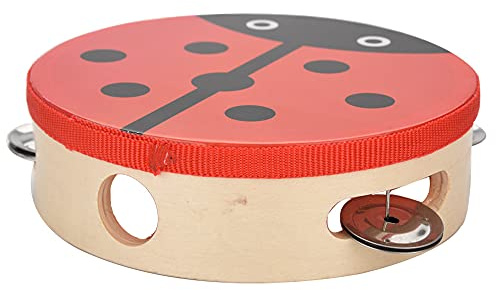Xixian Tamburello Portatile in Legno da 15 Cm con Jingles in Metallo per Bambini, Lezioni di Musica e Feste (Scarafaggio)