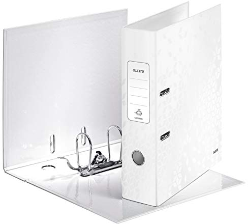 Leitz Qualitäts-Ordner 180°, A4, 8 cm Rückenbreite, laminierte Graupappe, Weiß, WOW Serie, Design kann variieren, 10050001