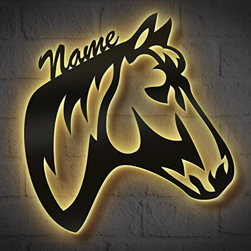 Schlummerlicht24 Led 3d Holz Design Motiv Elektronik Lampe Pferde-Kopf Deko-ration Horse Pferd Geschenk-e mit Name-n für Frauen Mädchen Kind-er Junge-n Frau Zimmer-Einrichtung Kinder-Geburtstag