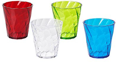 OMADA Design 4 Bicchieri Acqua Colorati da 30 cl, in Plastica Infrangibile, lavabili in lavastoviglie, Made in Italy, linea Diamond, Colori Assortiti