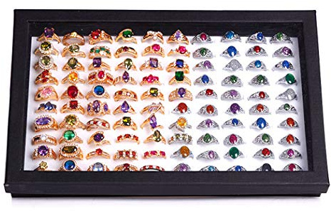 ZLY Jewelry Rings Display Tray Velvet 100 Slot Case Box Jewelry Storage Box