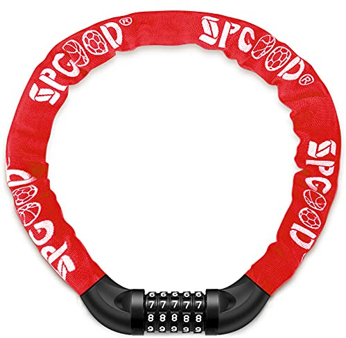 SPGOOD Bike Lock with Combination, Bicycle Lock with Chain(Red)