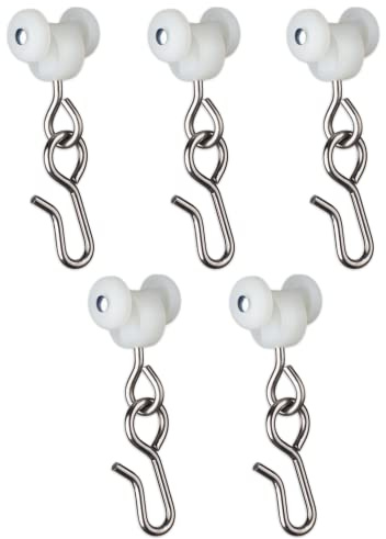 EverTrack Curtain Hooks - Dual Wheel Roller Carriers for Ceiling Mounted Curtain Track with Stainless Steel Hooks for Curtains, Drapes, and Room Dividers - Pack of 5