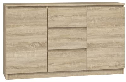 CDF Byrå Sonoma-ek 2 dörrar 3 lådor byrå och skänk, lådbyrå, skänk, 75 cm högt, vardagsrum, byråskåp, 40 x 120 x 75 för sovrum, arbetsrum, hall, lådskåp