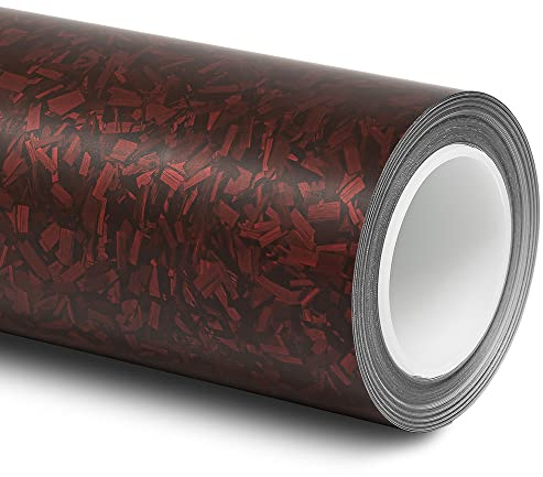 Folindo® 3D Forged Carbon Autofolie Rot Matt (22,88€/m²) | 300 x 152 cm | Selbstklebende Luftkanal Folie zur Auto Folierung | Blasenfrei