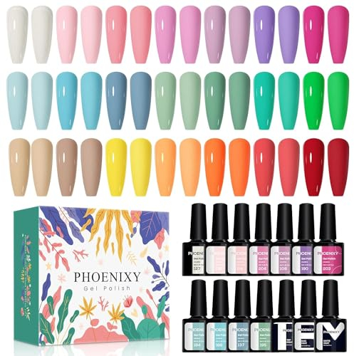 Phoenixy 24Pcs Esmalte Semipermanente para Uñas 21 Colore Pintauñas Semipermanentes con Base Top Coat Brillante y Mate