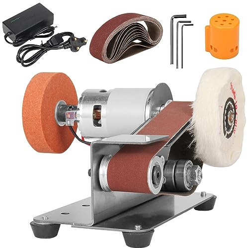 SI FANG Electric Belt-Sander Portable Sanding Machine Kit, 7 Speed Mini Bench Grinder Sharpener, 15 Degrees for Knife Making Sharpening, Woodworking DIY Crafts Metal Polishing Grinding, UK Plug