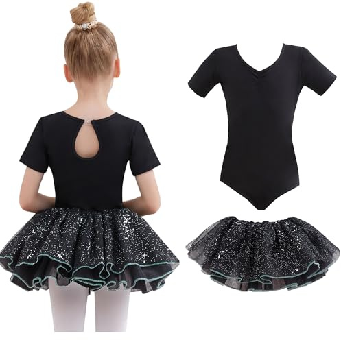 Tancefair Vestido de Ballet para Niñas, Leotardo de Danza y Gimnasia de Algodón con Falda de Lentejuelas, Leotardo de Ballet, Traje de Bailarina