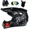 FASXZVM Casco Motocross Unisex Bambini e Ragazzi, Aerodinamico, Integrale, MTB, Moto, ATV, Scooter, Casco Gara di Enduro, con Occhiali Guanti Maschera, Nero, M
