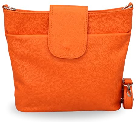 Brise Art Umhängetasche Damen Echtes Leder ELLIE Handgemachte Crossbody Bag mit Ledergurt 6 Fächer Wasserdichte Schultertasche Made in Italy (Orange - 1)