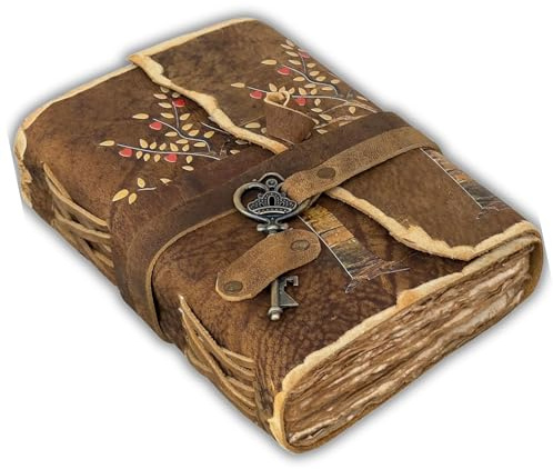 URBAN LEATHER Altmodish Notizbuch mit Ledereinband Lebensbaum Tagebuch, A5