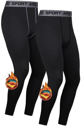 AMZSPORT Confezione da 2 Pantaloni a Compressione Uomo, Lunghi e Traspiranti, Leggings Sportivi per Corsa, Allenamento, Fitness, Ciclismo, Basket e Palestra Micropile Nero L