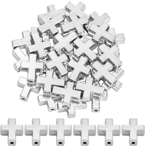 SOFPLATE 1 Caja de 40 Cuentas Cruzadas de Plata A Granel con Cuentas Cruzadas de Metal Aleación Pequeño Estilo Tibetano Cruces Espaciadoras Sueltas para Hacer Joyas